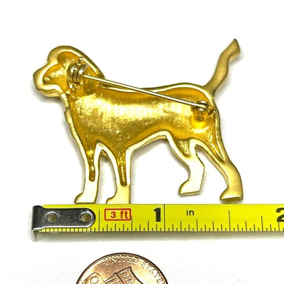 Dog Brooch Green Gold Tone Vtg Estate Jewelry Vintage Pin O30 - Picture 4 of 4